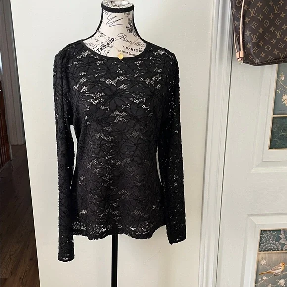 White House Black Market Black Lace Blouse - Picture 1 of 13